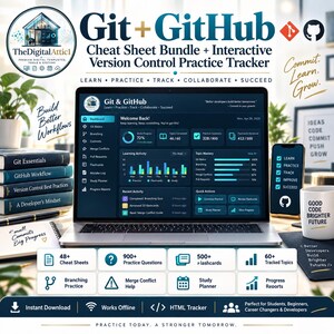 Git + GitHub Cheat Sheets + Interactive Version Control Tracker image 1