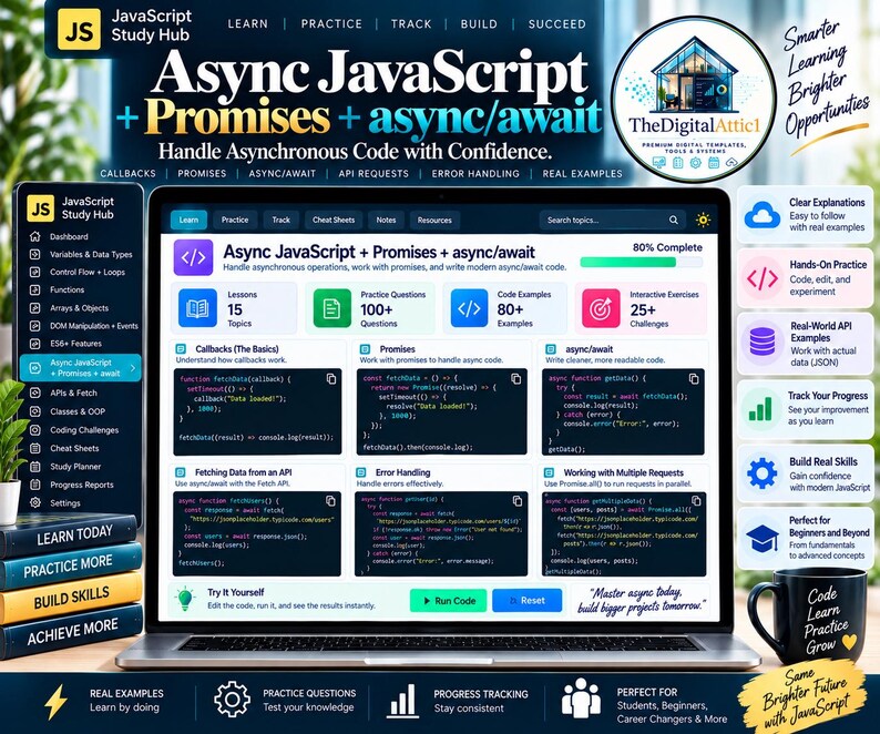 JavaScript Cheat Sheet Bundle + Interactive Coding Practice Tracker immagine 9