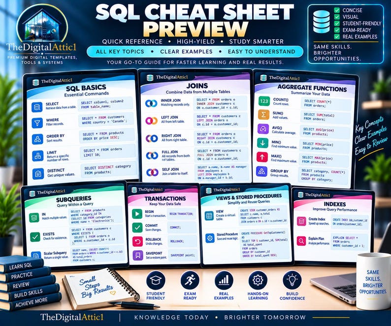 SQL Cheat Sheets + Interactive Database Practice Tracker image 18