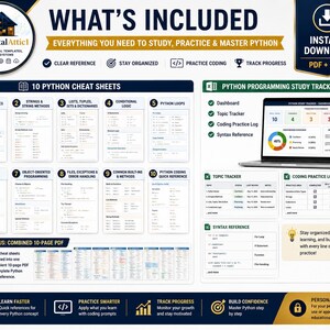 Python Cheat Sheet Bundle | Python Programming Study Guide | Coding Syntax Reference | Computer Science Student Notes afbeelding 2