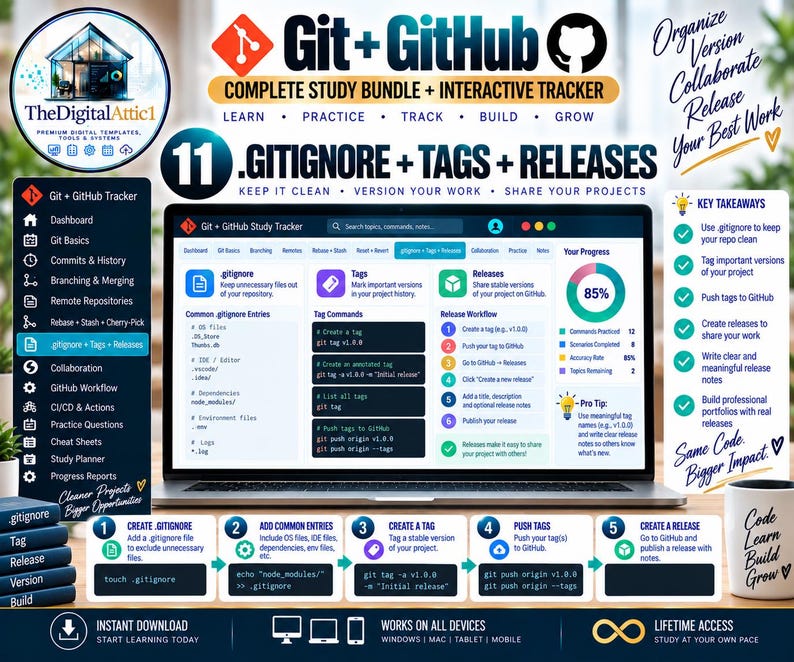 Git + GitHub Cheat Sheets + Interactive Version Control Tracker image 11