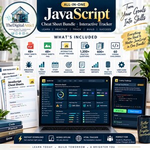 JavaScript Cheat Sheet Bundle + Interactive Coding Practice Tracker immagine 2