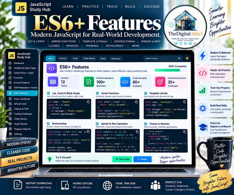JavaScript Cheat Sheet Bundle + Interactive Coding Practice Tracker immagine 8