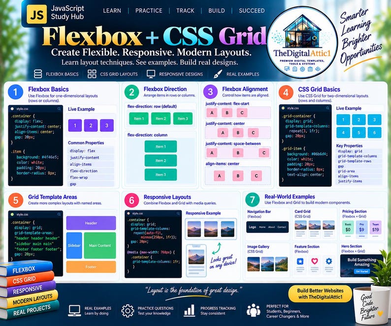 HTML + CSS Cheat Sheet Bundle + Interactive Web Design Practice Tracker image 8