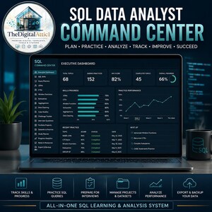SQLデータアナリストコマンドセンター | SQL学習プランナー、クエリ練習、ポートフォリオプロジェクト＆面接トラッカー | インタラクティブHTMLダッシュボード 画像 1