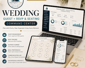 Wedding Planning Command Center | Guest List RSVP Seating Planner | Budget Vendor Timeline Tracker | Interactive Digital Wedding Planner