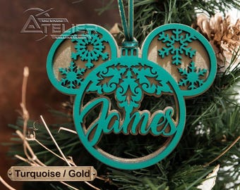 Adorno navideño personalizado inspirado en Disney, Mickey y Minnie Turquesa MX