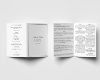 May include: A white wedding program, open to display the text. The cover features the words "Love & Samuel" and "Wedding Procession" with the date 1. 5. 2023. The interior pages contain printed text in English and Hebrew.