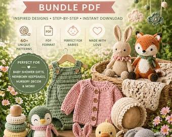 60+ Crochet Baby Patterns Bundle PDF, Amigurumi Animals, Baby Clothes, Booties Hat Set, Nursery Decor, Instant Download