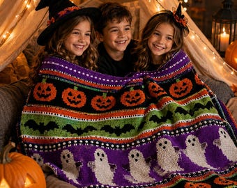 Patrón de manta de ganchillo de Halloween en PDF, Manta Sueños de Halloween, Manta Calabaza Fantasma Murciélago Gato, Descarga instantánea (Términos de uso en EE. UU.)