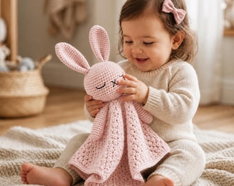 Infant Bunny Lovey Crochet Pattern, Baby Security Blanket PDF, Amigurumi Bunny Lovey Pattern, Easy Crochet Baby Gift, Nursery Comforter