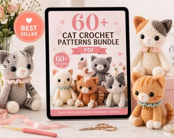 Paquete de más de 60 patrones de ganchillo para gatos, gatitos amigurumi y juguetes de peluche (descarga en PDF)