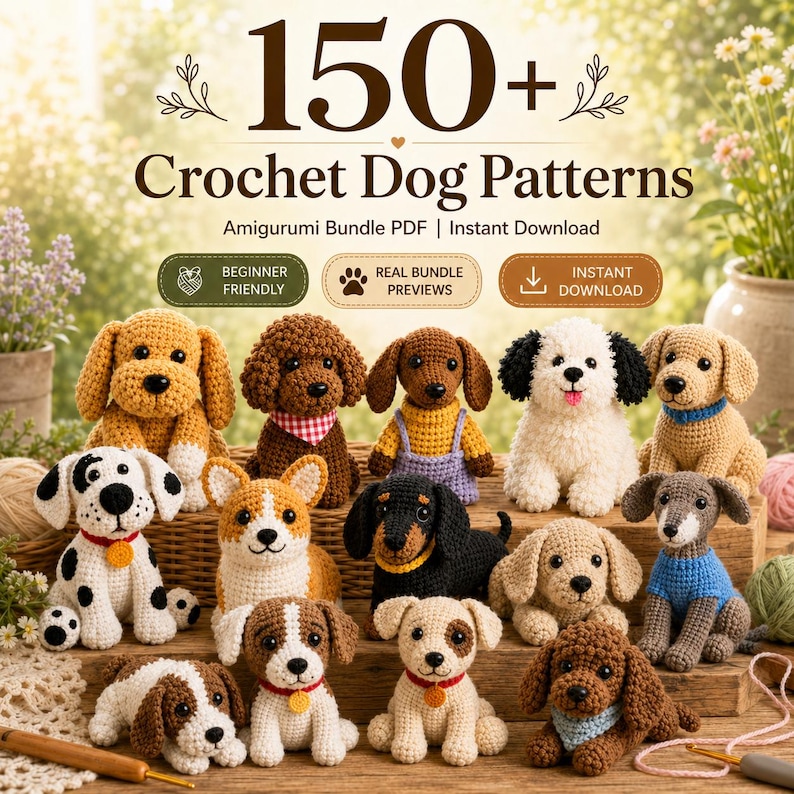150+ Crochet Dog Patterns Bundle PDF, Amigurumi Puppy Crochet Patterns, Stuffed Dog Plush, Instant Download image 1