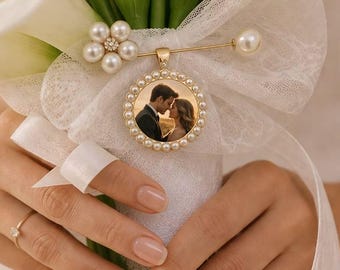 Spilla personalizzata con foto, ciondolo commemorativo per bouquet da sposa, spilla personalizzata con foto, ricordo con 1-3 foto