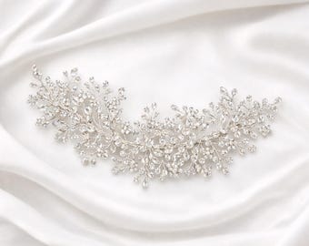Enredadera de novia dorada, accesorio para el cabello de boda con cristales, tocado de novia con perlas, tocado de novia con enredadera