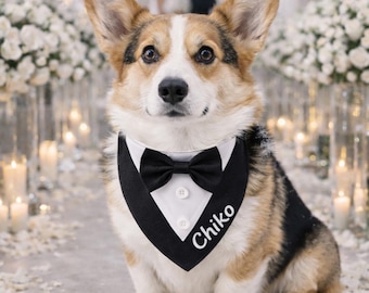 Pañuelo esmoquin personalizado para perro, traje de boda personalizado para mascotas, accesorio para portador de anillos