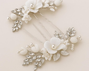 Braut Perlen Blumen Haarnadeln • Kristall Hochzeit Haarteil