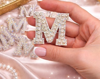 Pearl Rhinestone Letter Patch A–Z | Alphabet Letters | Bridal Letters | DIY Name Decor | Gold or AB Crystals