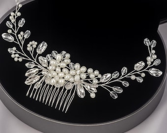 Handmade Crystal Pearl Bridal Hair Comb, Gold or Silver Wedding Headpiece