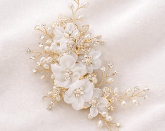 Bridal Hair Clip, Pearl Flower Hair Accessory, Wedding Hair Piece, Gold Silver Barrette, Bride Hair Clip
