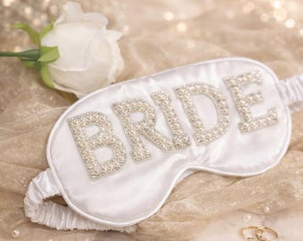パール付きブライダルスリープマスク、ブライダルサテンアイマスク、花嫁への結婚式当日の贈り物、独身最後のパーティー用スリープマスク、ブライダルシャワーギフト