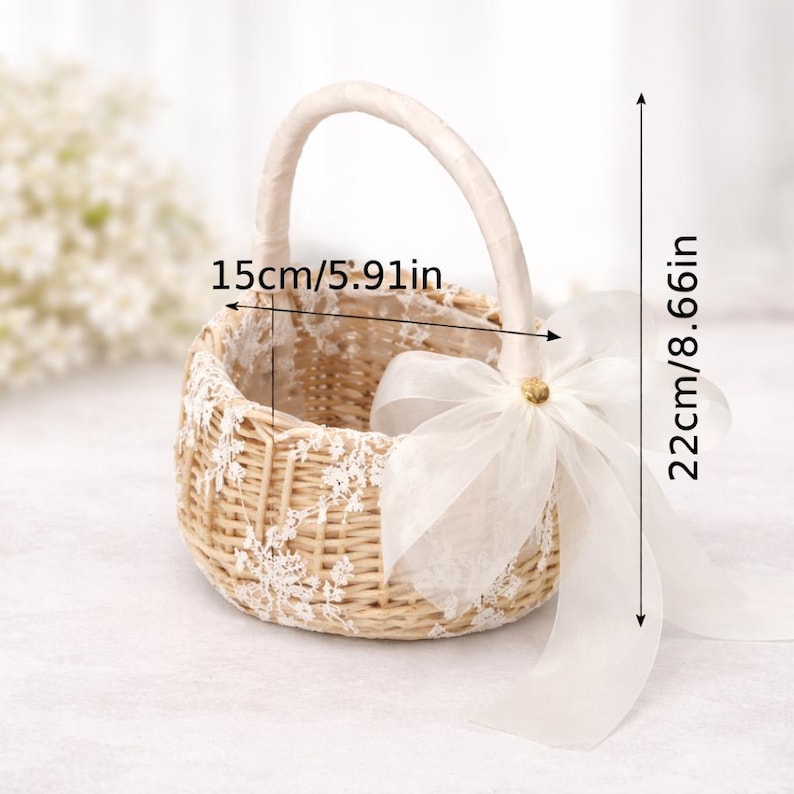 Lace Flower Girl Basket, Wrapped Handle, Boho Wedding Decor