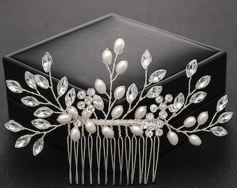 Handmade Pearl Crystal Bridal Hair Comb, Gold or Silver Wedding Headpiece