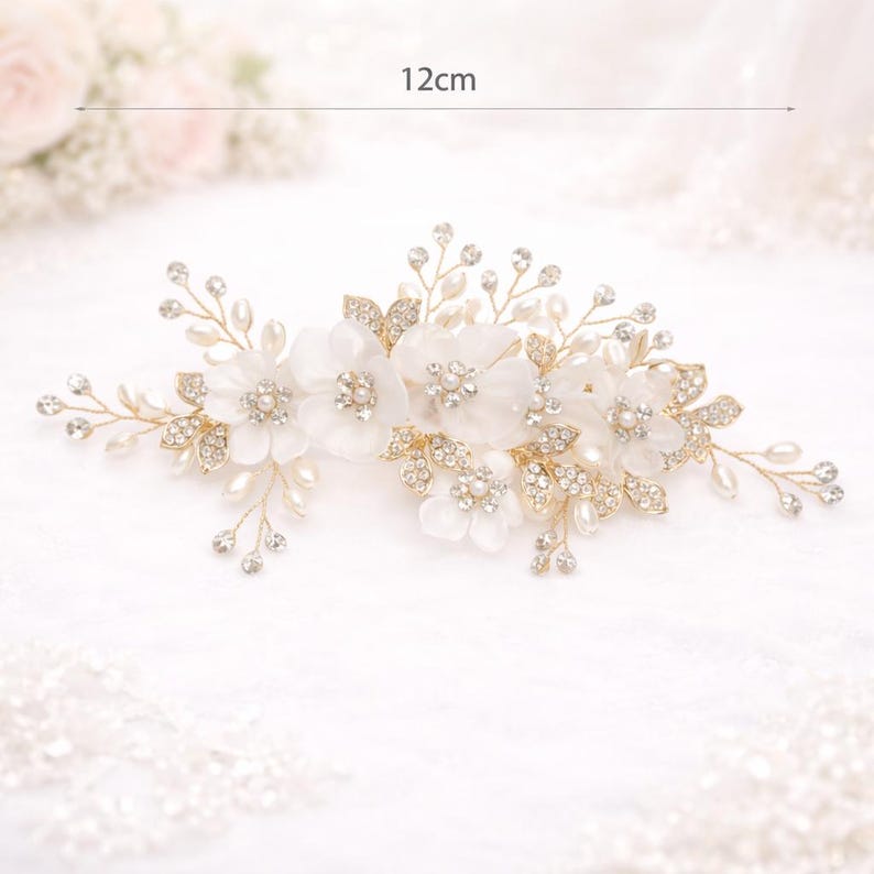 Barrette de mariée fleur de perle et cristaux