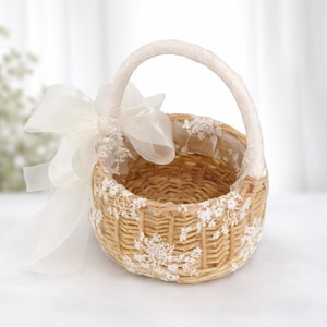 Lace Flower Girl Basket, Wrapped Handle, Boho Wedding Decor