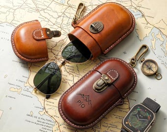 Genuine Personalized Leather Glasses Case Fathers Day Sunglasses Holder For Dad and Husband