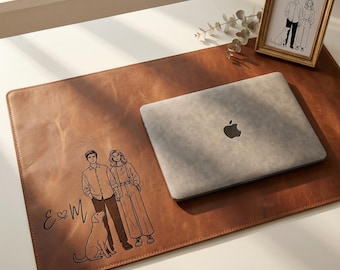 Custom Portrait Leather Desk Mat Personalized Engraved Crazy Horse Leather Large Boho Office Blotter Schreibtischunterlage