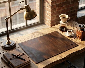 Gepersonaliseerde echt lederen bureaumat Op maat gegraveerde luxe kantoorschrijfoppervlakbeschermer