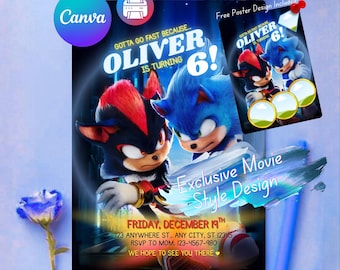 Sonic 3 Birthday Invitation • Exclusive Movie Style Design • Digital & Editable Canva Template • Sonic Boys Party Invite • Printable