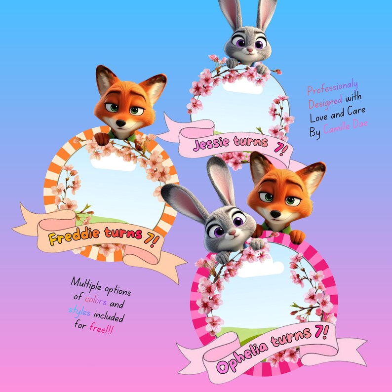 Zootopia Birthday Cake Topper & Cupcake Toppers • Editable Canva Template • Custom Photo Face Topper • Printable Kids Birthday Decor image 3