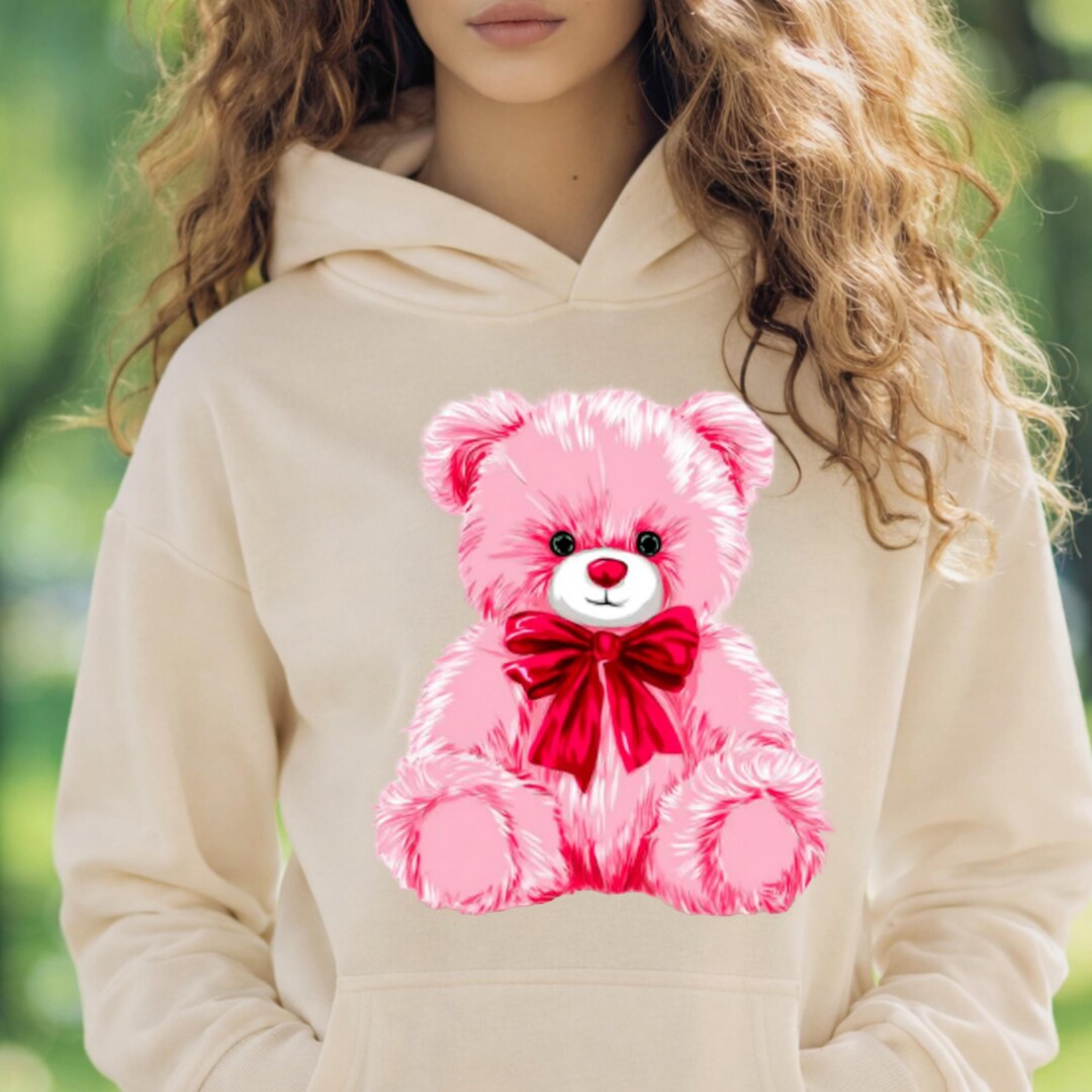 Cute Pink Teddy Bear Hoodie for Valentine Day, Gildan 18500 Unisex ...