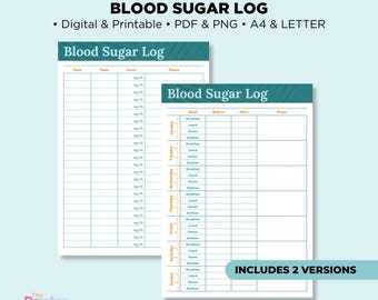 Printable Blood Sugar Log | Diabetic Tracker | Diabetes Monitoring Chart | Daily & Weekly Glucose Tracking Sheet