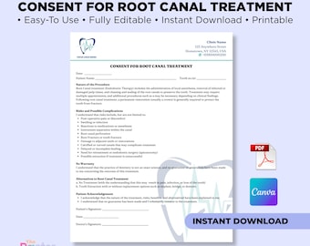 Editable Root Canal Consent Form | Dental Procedure Agreement Template | Printable Endodontic Treatment Procedure | Instant Download