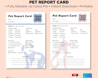 Pet Report Card Template Editable | Dog & Cat Daycare Daily Printable | Pet Sit Boarding Form | Instant Download