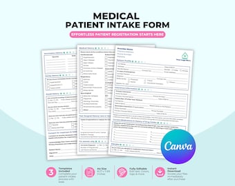 Medical Patient Intake Form Template | Editable New Patient Registration Form | Printable Medical History Form | Canva Clinic Intake Sheet