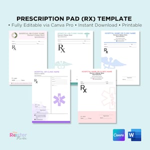 Prescription Pad Template Editable | Doctor Rx Pad Printable | Custom Medical Form | Canva Pro Instant Download