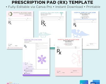 Prescription Pad Template Editable | Doctor Rx Pad Printable | Custom Medical Form | Canva Pro Instant Download