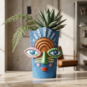 Abstract Face Planter, Colorful Resin Head Flower Pot, Artistic Indoor Plant Pot, Succulent Cactus Planter, Modern Home Garden Decor, Art