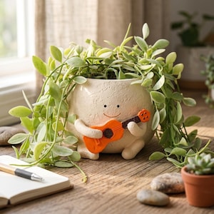 Niedlicher Smiley-Gesicht-Pflanztopf, Gitarren-Sukkulententopf, Harz-Pflanztopf mit Abflussloch, Mini-Pflanztopf für drinnen – das perfekte Geschenk!
