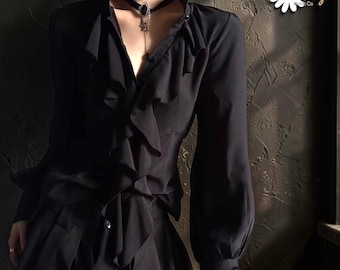 Camisa gótica de manga larga con volantes y estilo estilista, ropa de calle informal Y2K