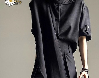 Draped Button Top | Tie Detail Short Sleeve Shirt | Daily Wear | Minimal Street Style