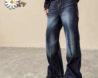 Jeansy retro z rozszerzanymi nogawkami | Luźne spodnie bootcut | Codzienne ubrania | Styl uliczny Y2K