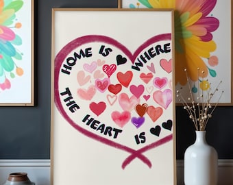 Home Is Where The Heart Is Art Print | Minimalist Wall Decor (Digital Download)