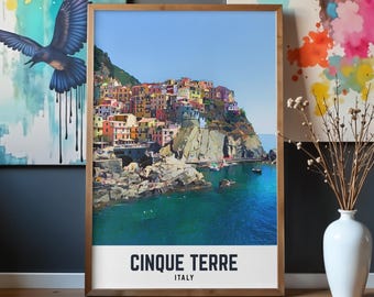 Cinque Terre Wall Art Print | Italy Travel Poster | Mountain Landscape Decor | Digital Download Art