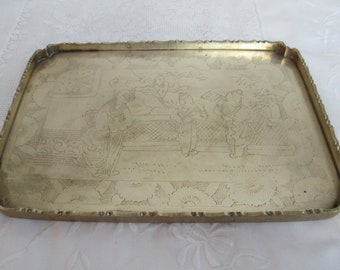 Engraved Chinese Brass Tray