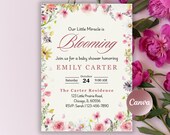 Baby Shower Invitation, Editable Baby in Bloom invite, Spring Flowers Baby Shower Invitation, Wildflower Baby Shower Invite, Canva Template